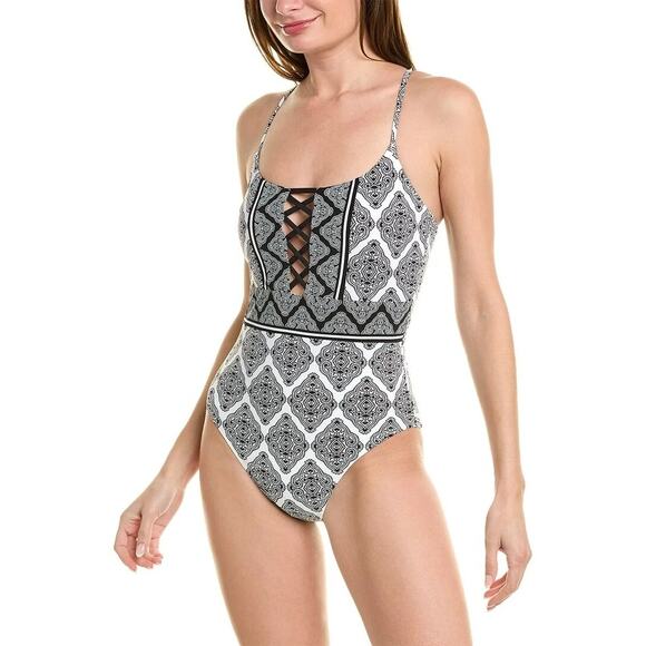 La Blanca Swimsuit Size 18W Oasis Strappy One Piece Mio NWT Paisley B&W Plus - Picture 2 of 16